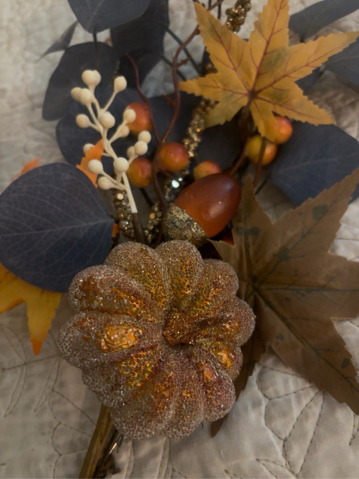 Set of 2 Fall Floral Picks Pumpkin Eucalyptus Autumn Harvest Arrangement