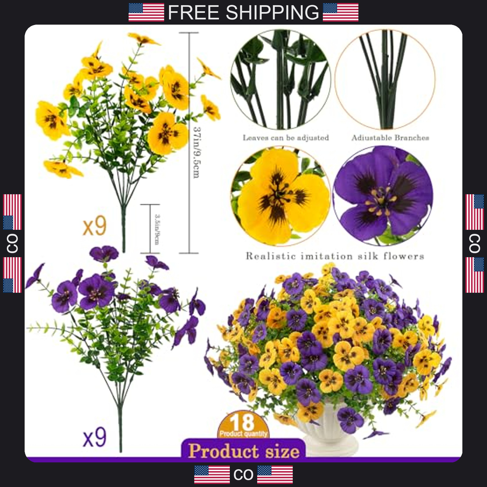 18 Pack Artificial Pansy Flowers for Outdoor Decor