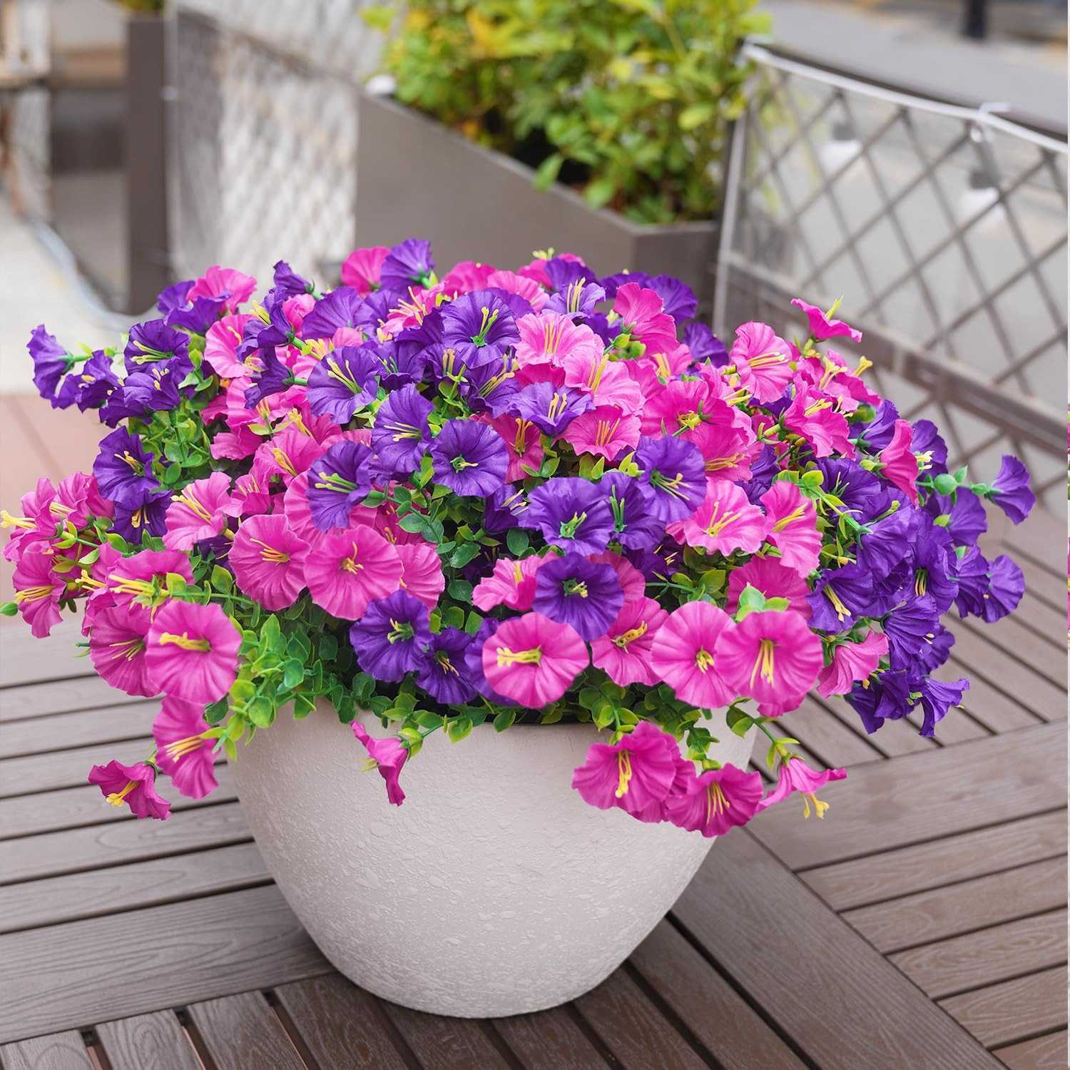 16-Pack UV Resistant Artificial Flowers Purple Fuchsia Fake Silk Plants