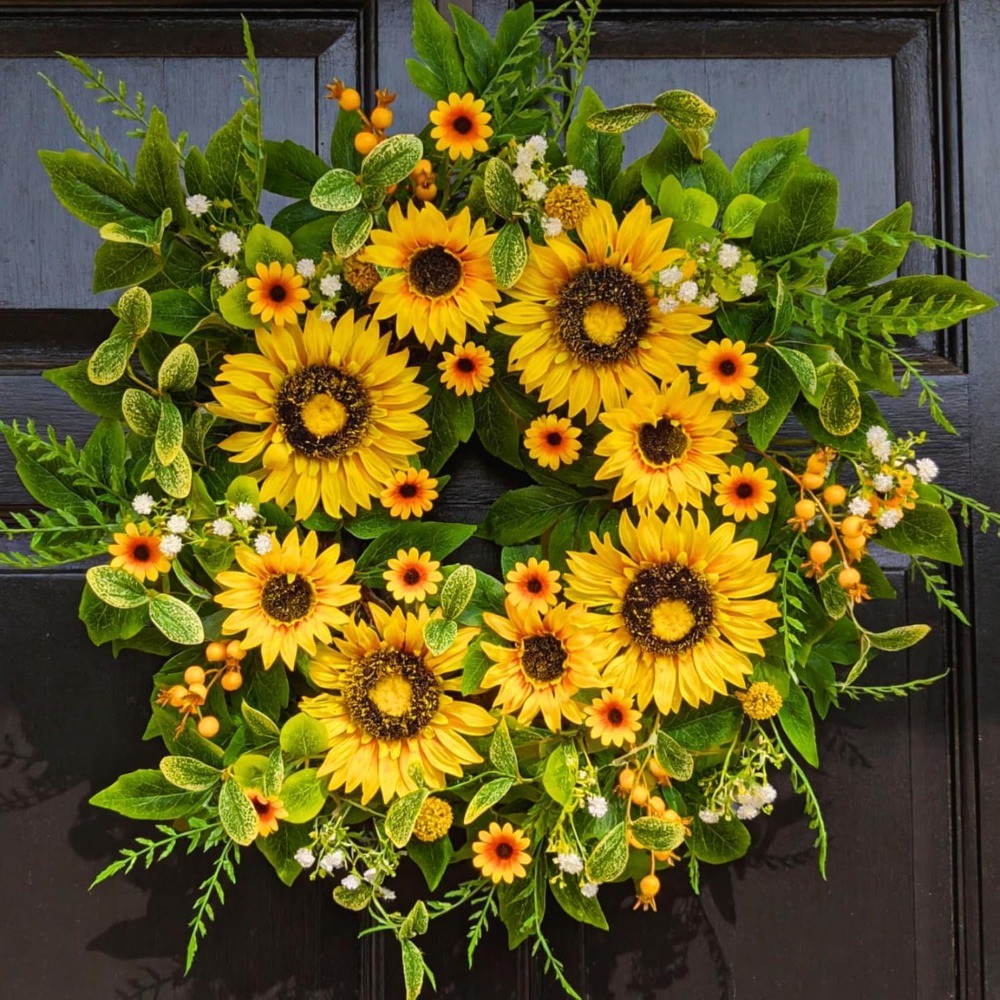 24In Handmade Sunflower Wreath Spring Summer Front Door Home Decor