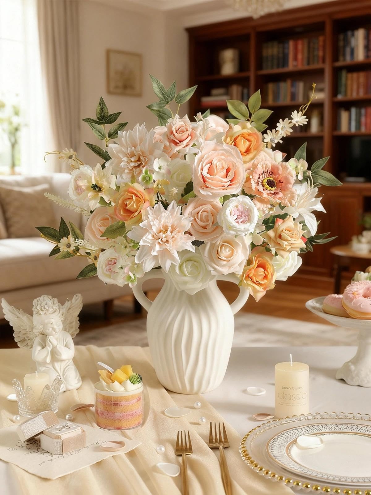 Artificial Flowers,Champagne White Pink Silk Fake Flowers for DIY Wedding Bri…