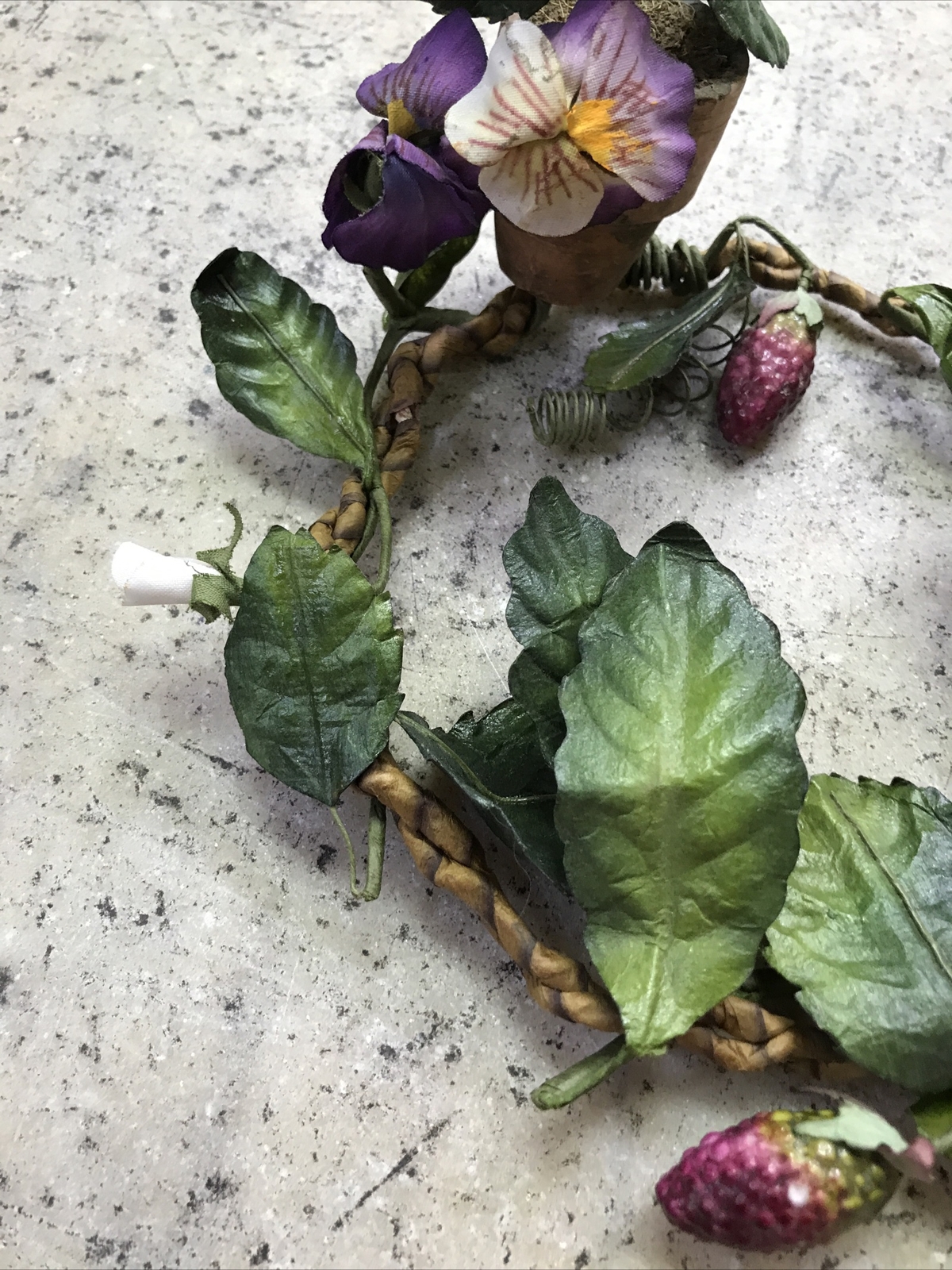 Vintage Spring Summer Purple PANSY CANDLE RING Floral Wreath 6” – Fast Ship!