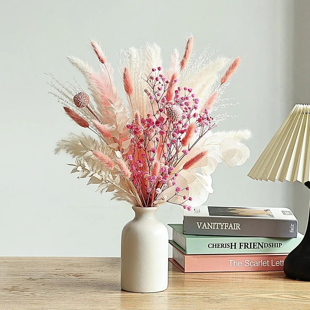 17 Inch Pink Dried Flower Bouquet Natural Pampas Grass Baby Breath Blush