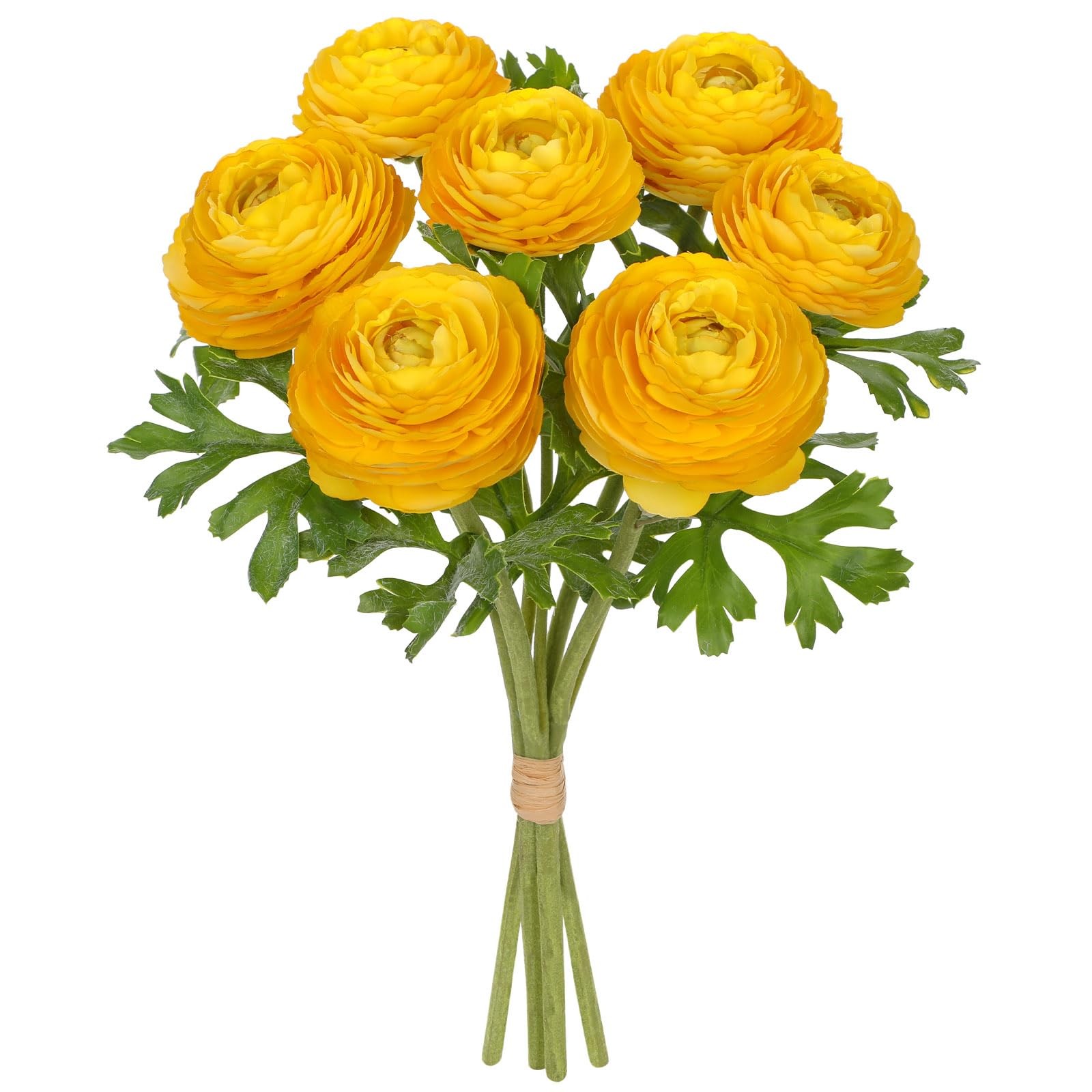7 Heads Yellow Ranunculus Artificial Silk Flowers Small Bouquet Centerpieces