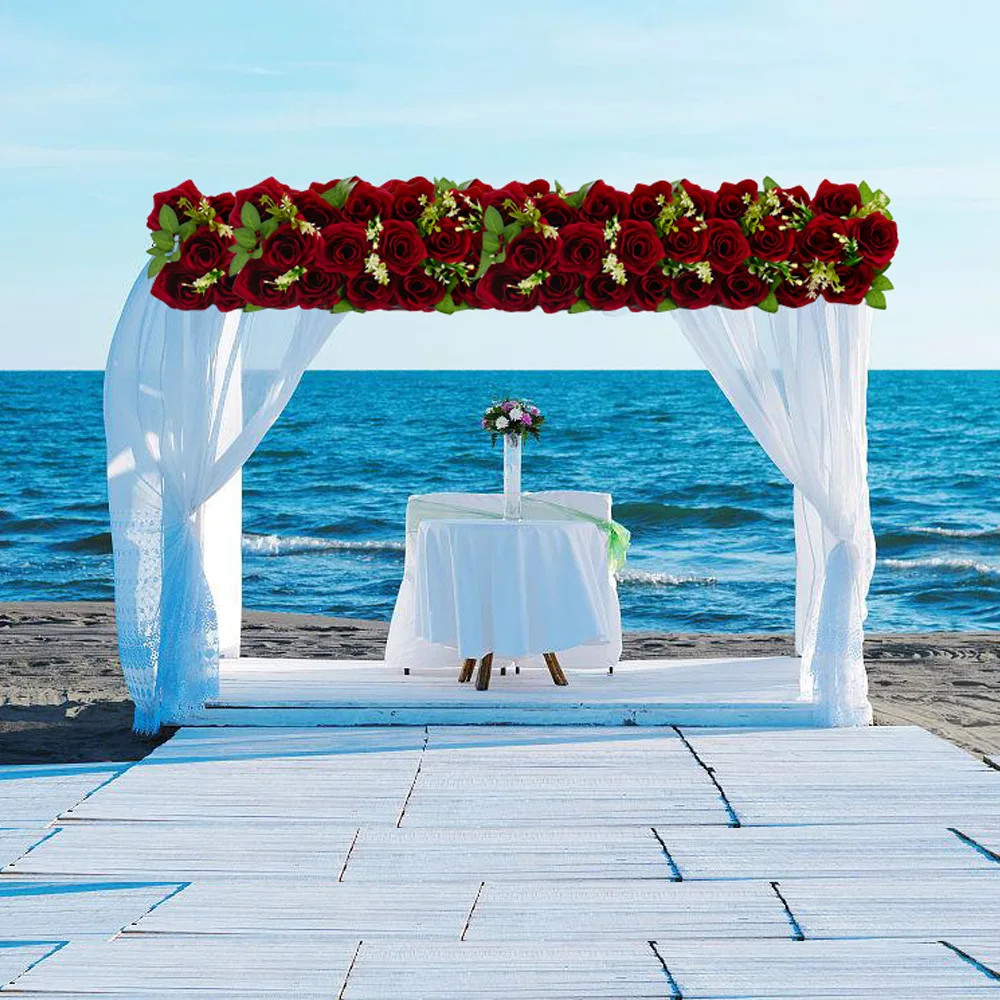 22x50cm Artificial Rose Flower Row Wedding Decoration Wall Backdrop Garland NEW