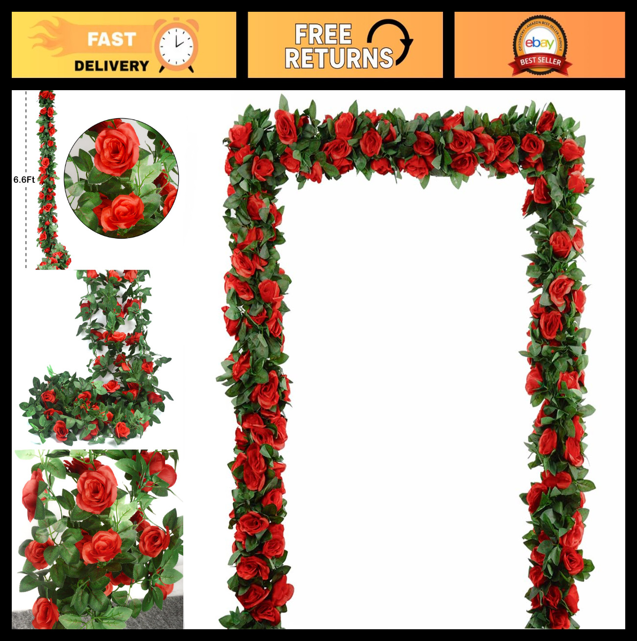 5Pcs Artificial Rose Vine Garland – Floral Decor for Wedding, Party, Garden Arch