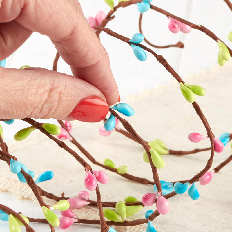72 Feet of Springtime Single Vine Pink, Green and Aqua Pip Berry Garland