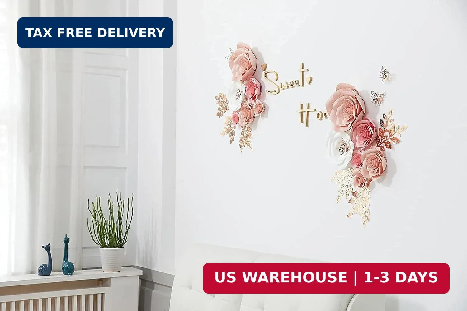 Paper Flowers Decorations for Wall, Large 3D Artificial Fake Flower Wall Decor B