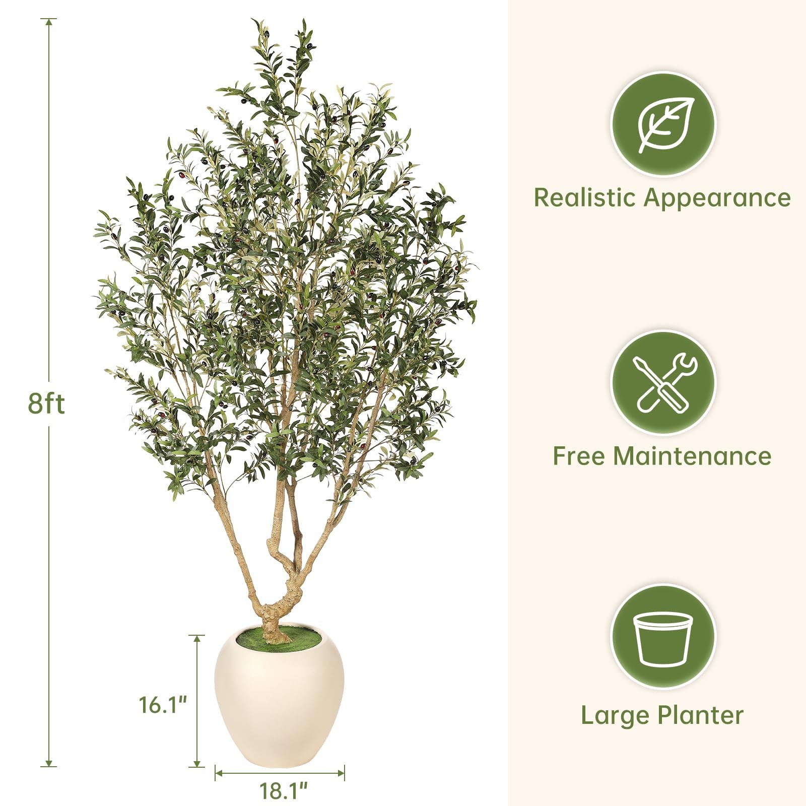 Olive Trees Artificial Indoor – 8FT Tall Faux Olive Tree with 18in Exquisite …