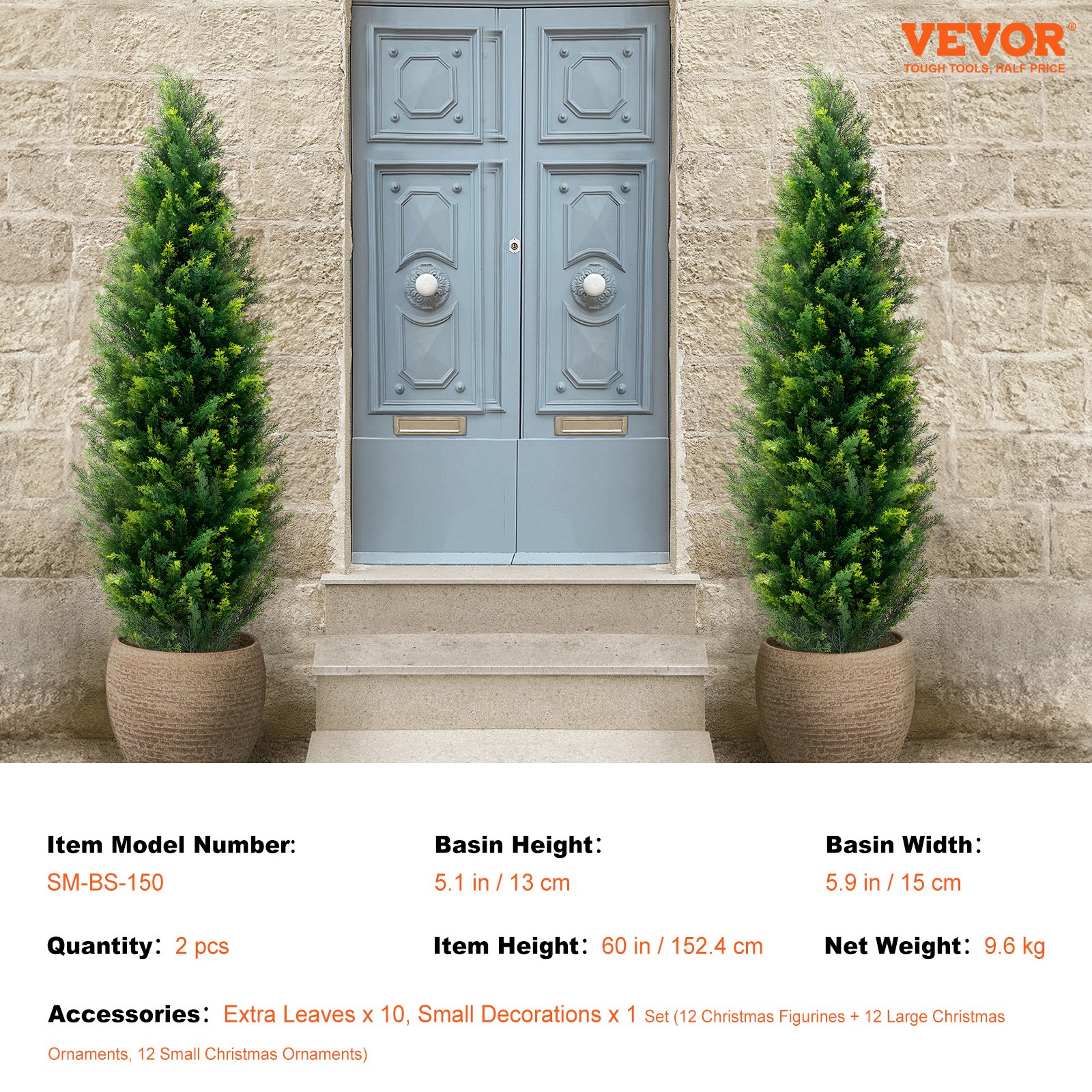2 Pack 5ft Artificial Cedar Topiary Tree Plant UV Home Decor In/Outdoor