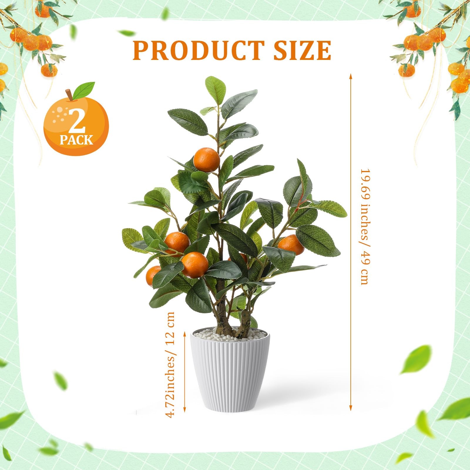 2 Pack Artificial Orange Potted Plants 19.7 Inches Fake Tree Fruit Pot Decor