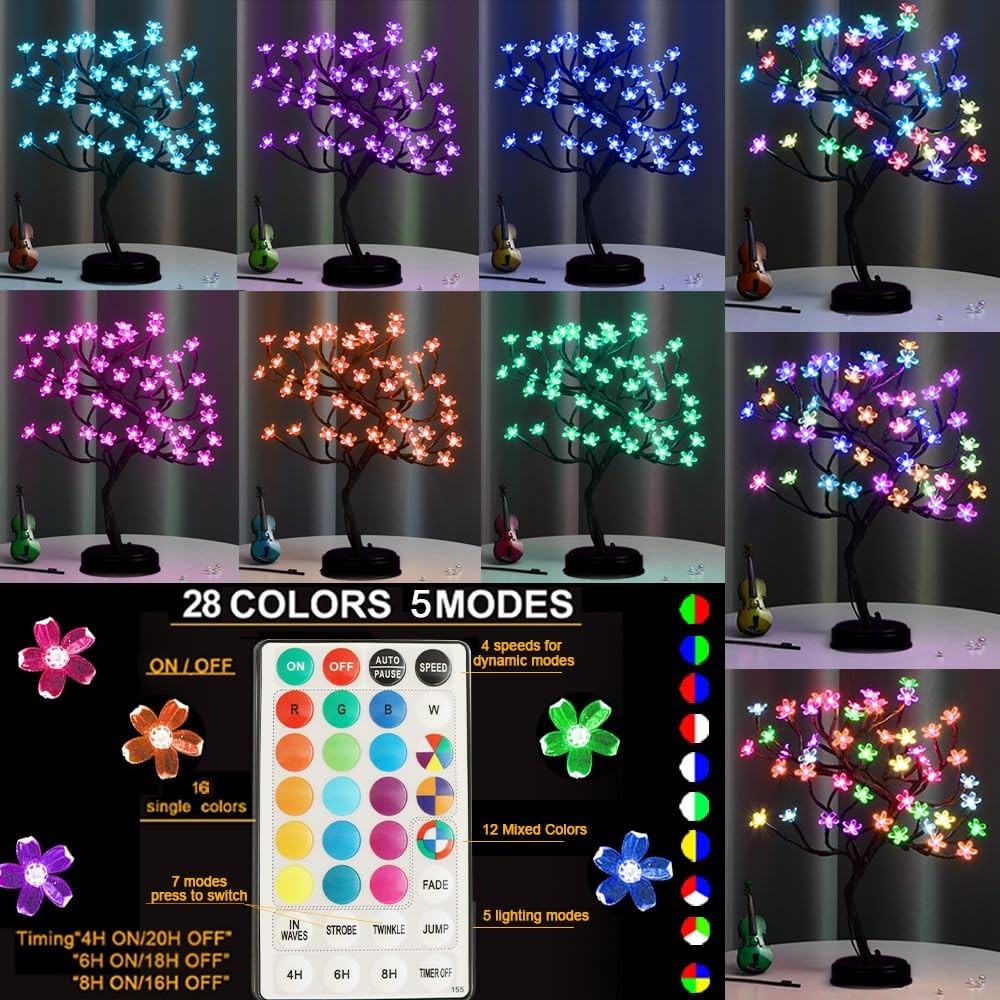 18 Inch 48 LED RGB Cherry Blossom Tree Light with Remote 16 Color-Changing LE…