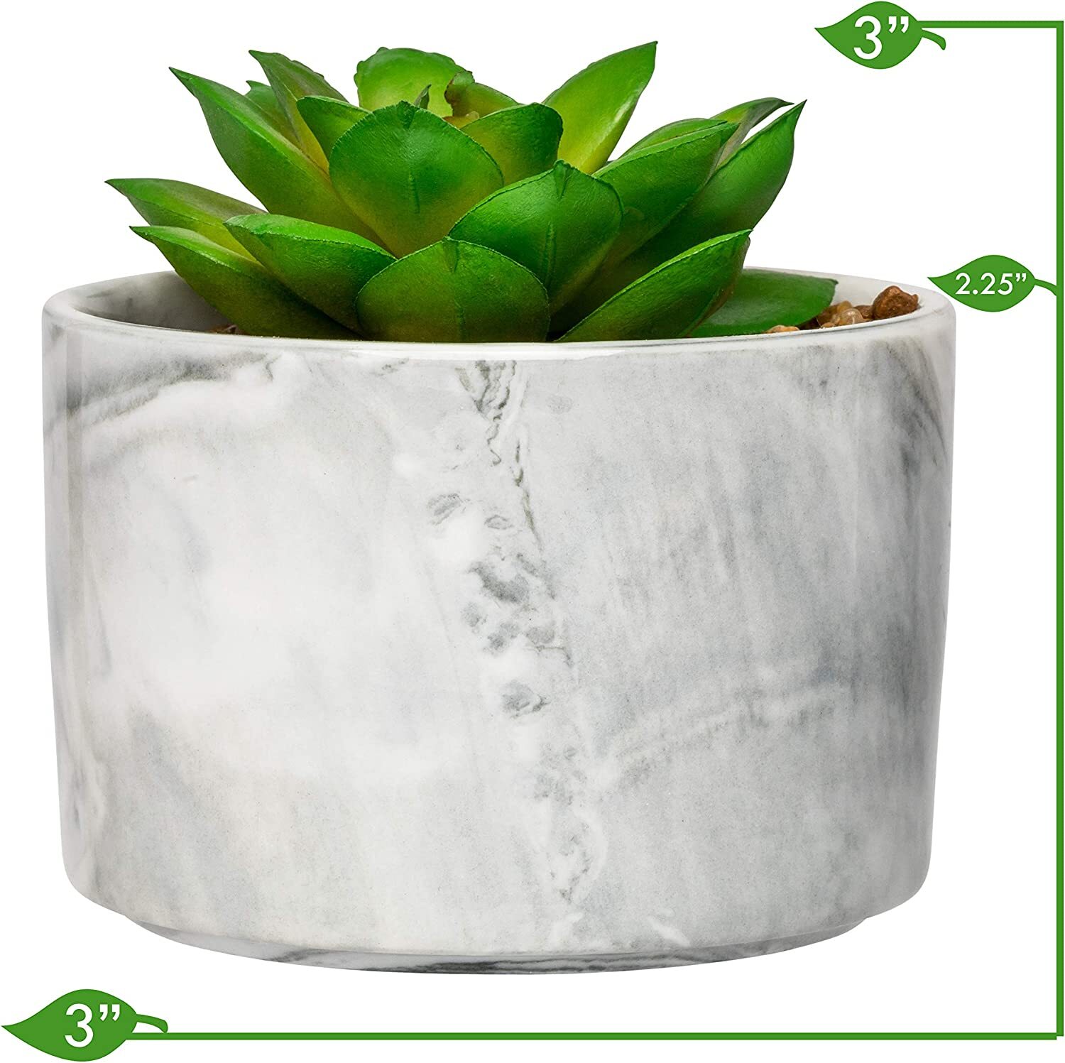 Succulent Plant In Porcelain Glossy Marble Vase Artificial Plant Pre-Filled Faux