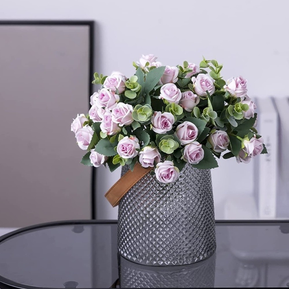 30cm Lightweight Artificial Bouquet Roses Eucalyptus 36g Wedding Decor