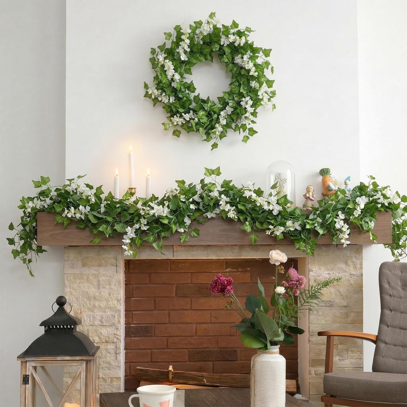Artificial Wisteria Vine Garland Hanging Decor – 28.8ft Silk Flowers with Ivy…