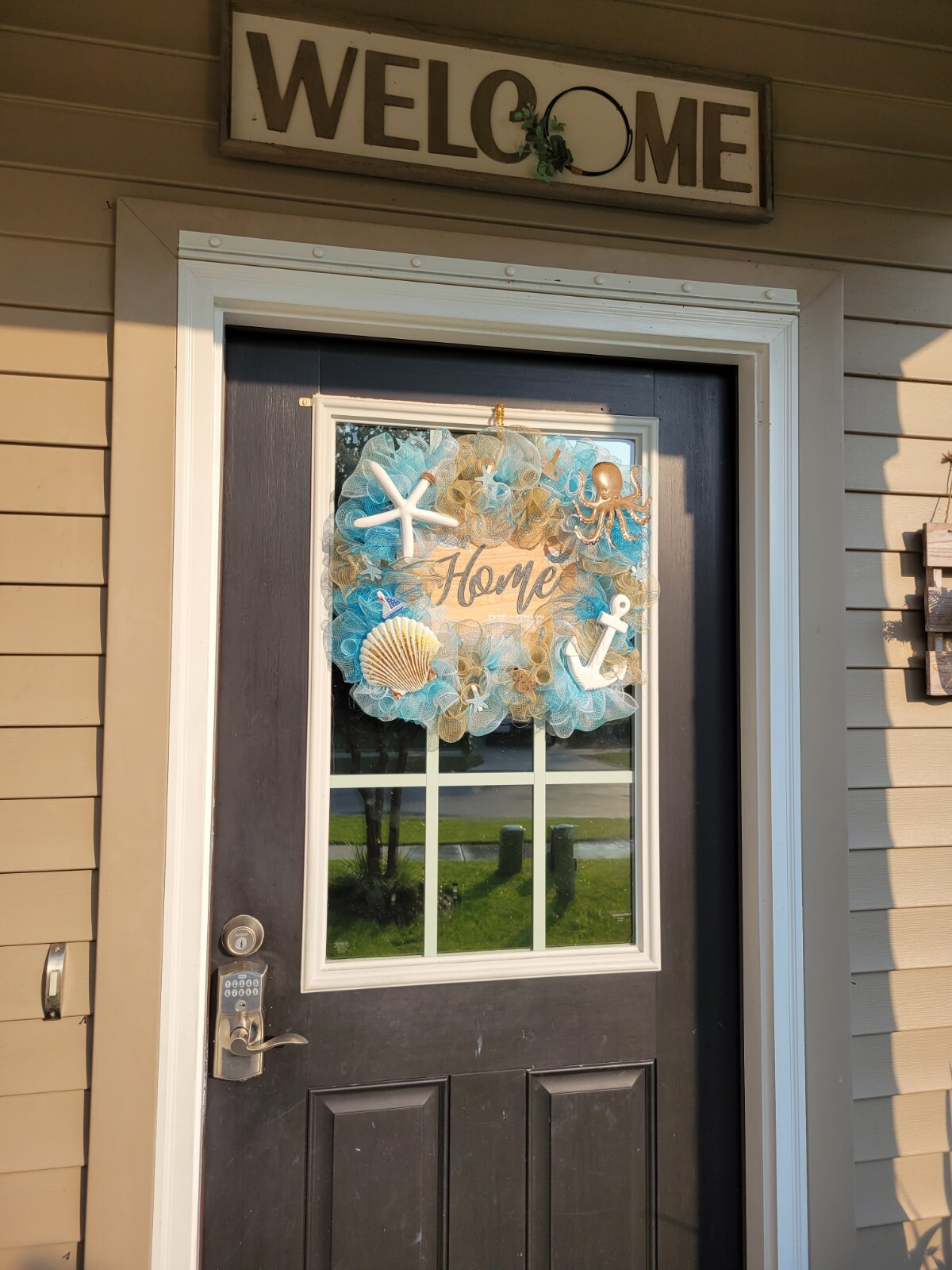 HOME by The Sea Coastal Spring Summer Mesh Front Door Wreath Wall Decor Beach