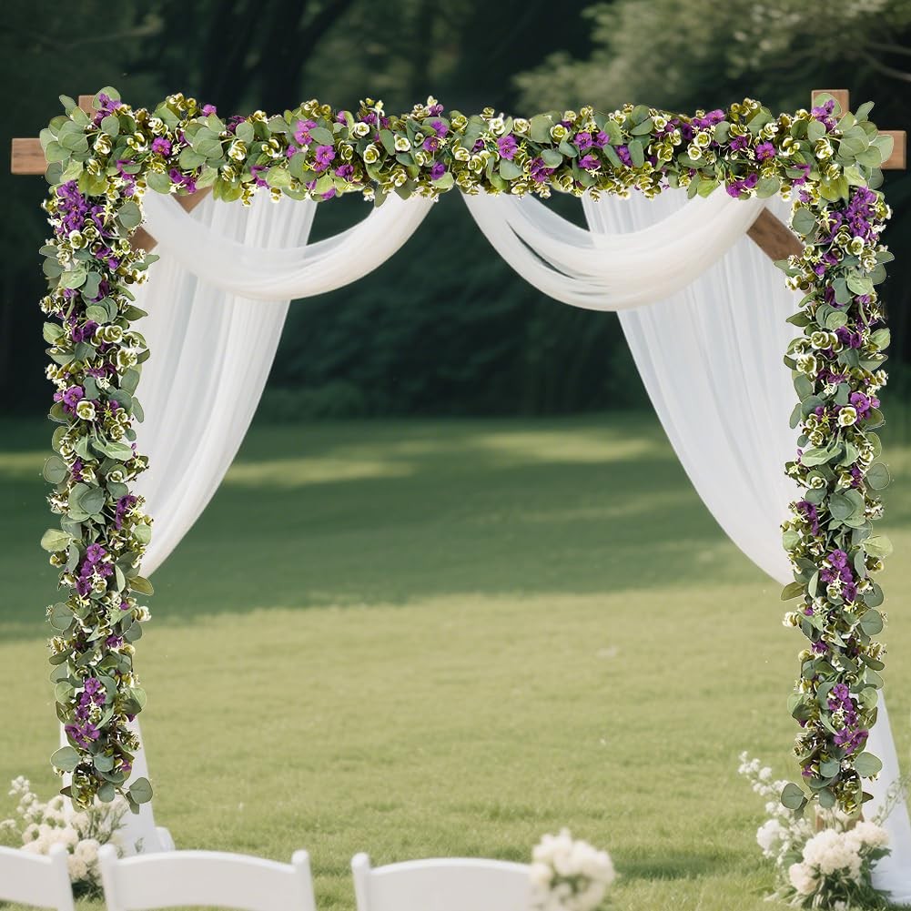 2Pack Eucalyptus Flower Garland with Violet 5.9Ft Artificial Ivy Greenery Han…