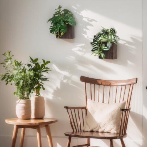 5-inch Wood Wall Planter Vase with Artificial Plants Wall Decor, 5 inch Brown