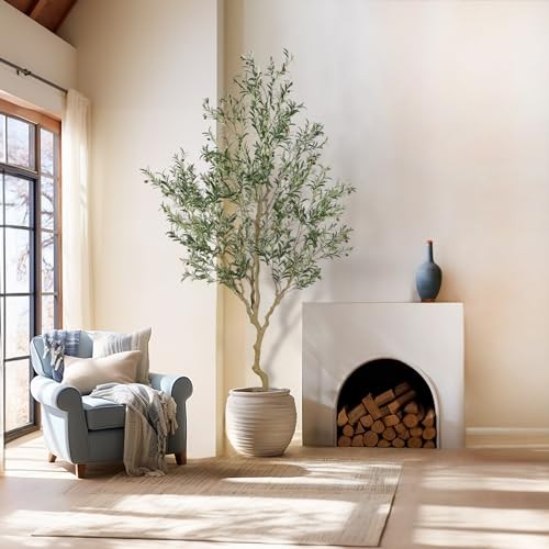 Tall Faux Olive Tree，（08in） Realistic Potted Silk Artificial Olive Tree， 9ft 1