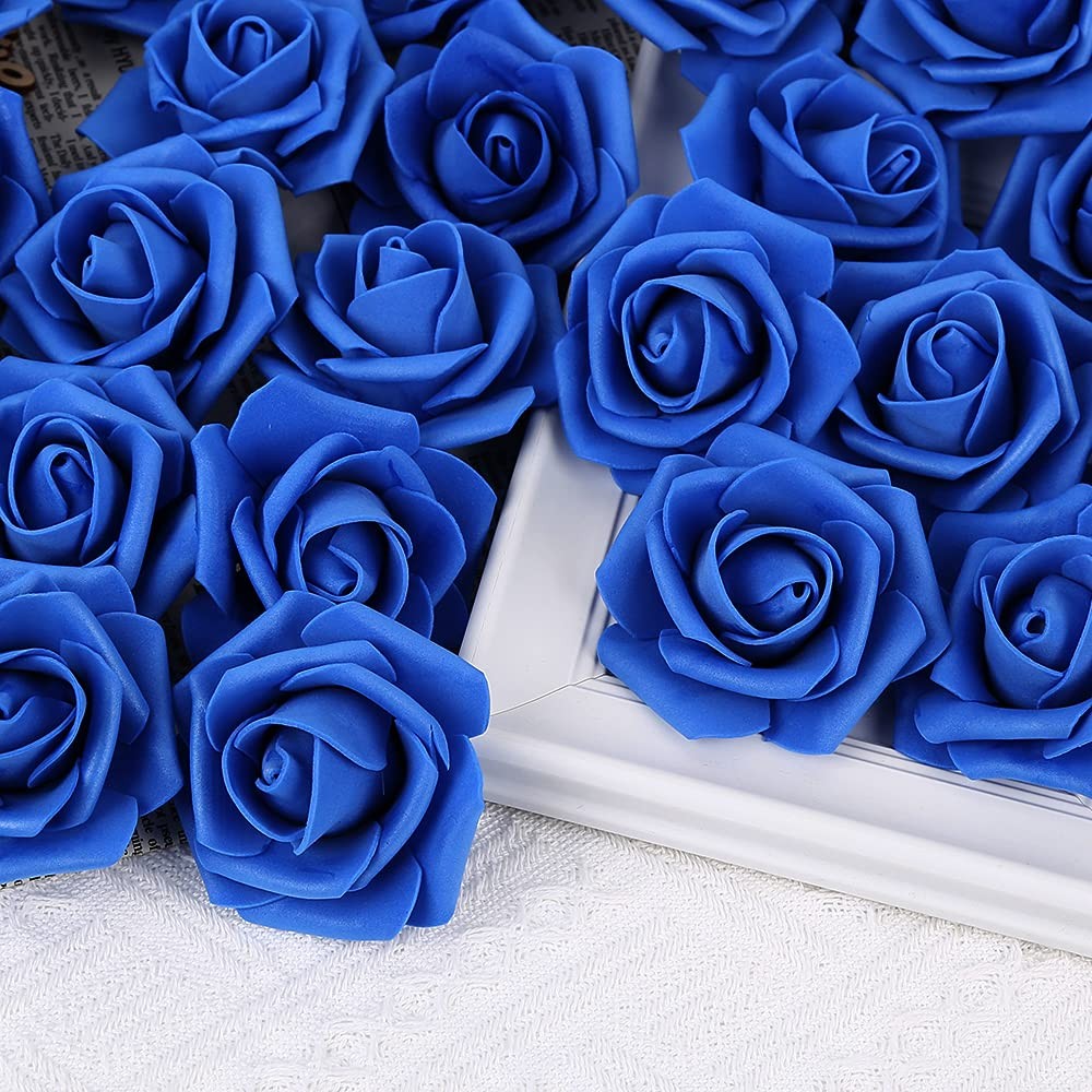 Cabezas rosas artificiales, azul rey, rosas artificiales espuma manualidades.