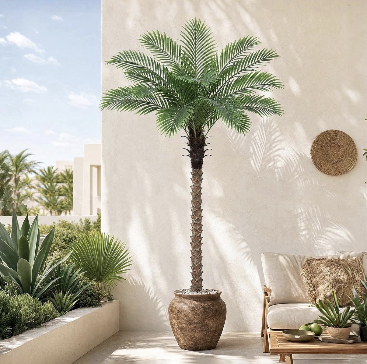 ZYFERA Artificial Palm Tree, 6ft (72in) Green/Brown, Tropical Planter