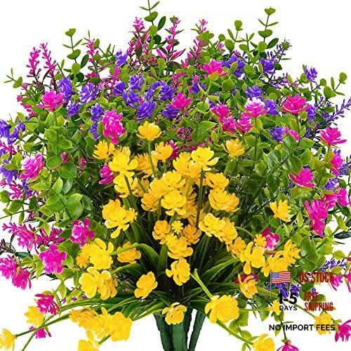 12 Bundles Outdoor Artificial Fake Flowers UV Resistant No Mixcolor 12 Bundles