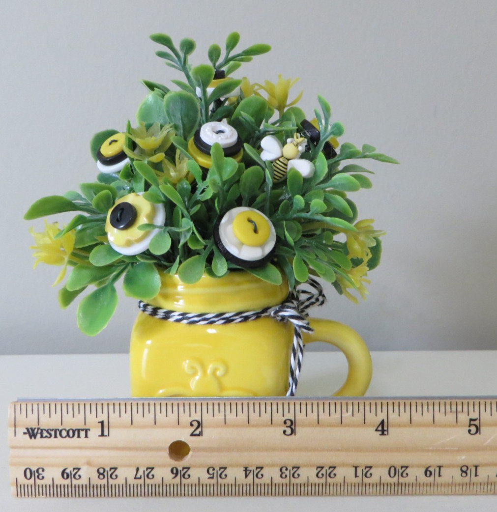 Button Flower Bouquet in MINI Bee Themed Espresso Mug – Summer Home Decor #648
