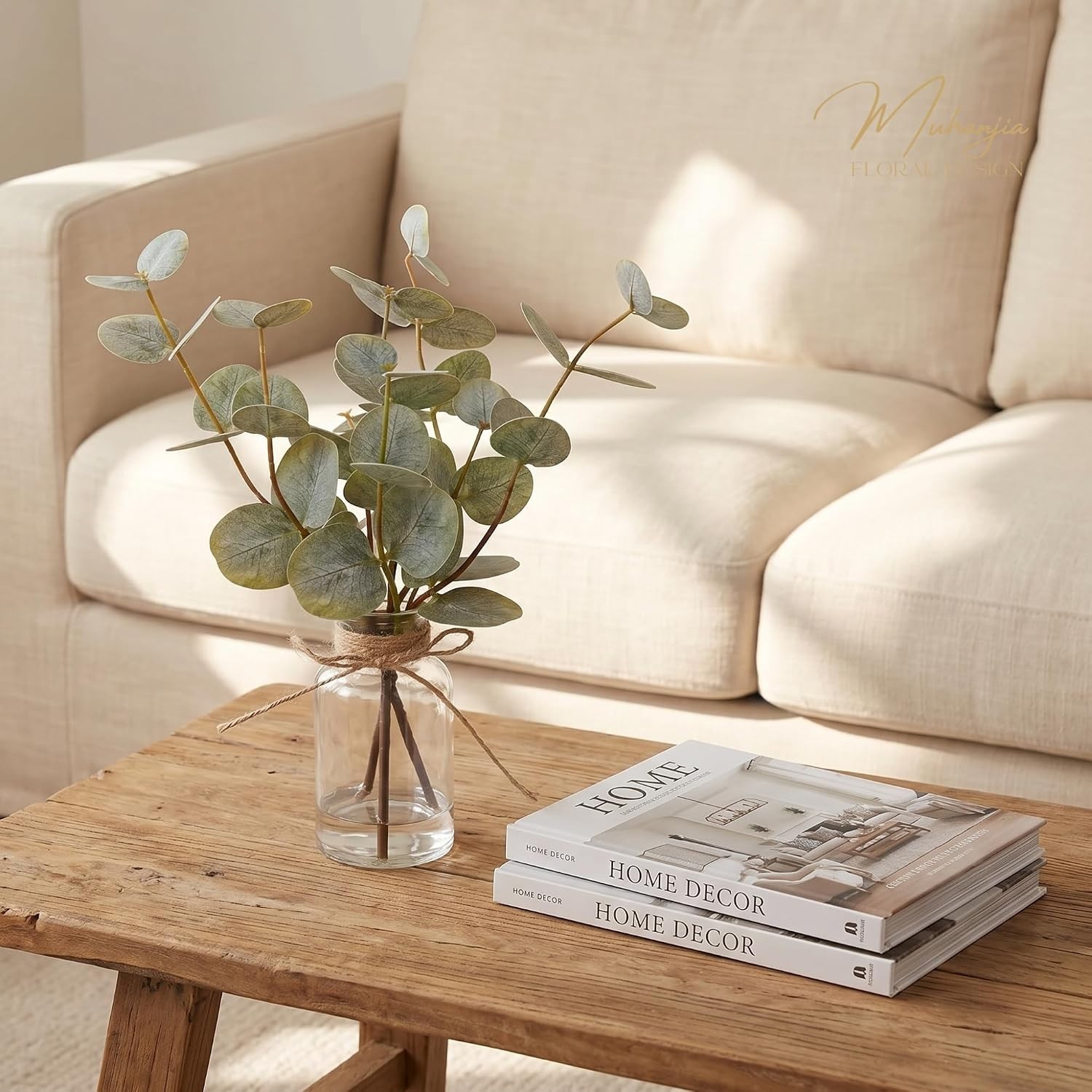 Realistic Faux Eucalyptus Plant in Glass Vase with Faux Water – Ideal Gift