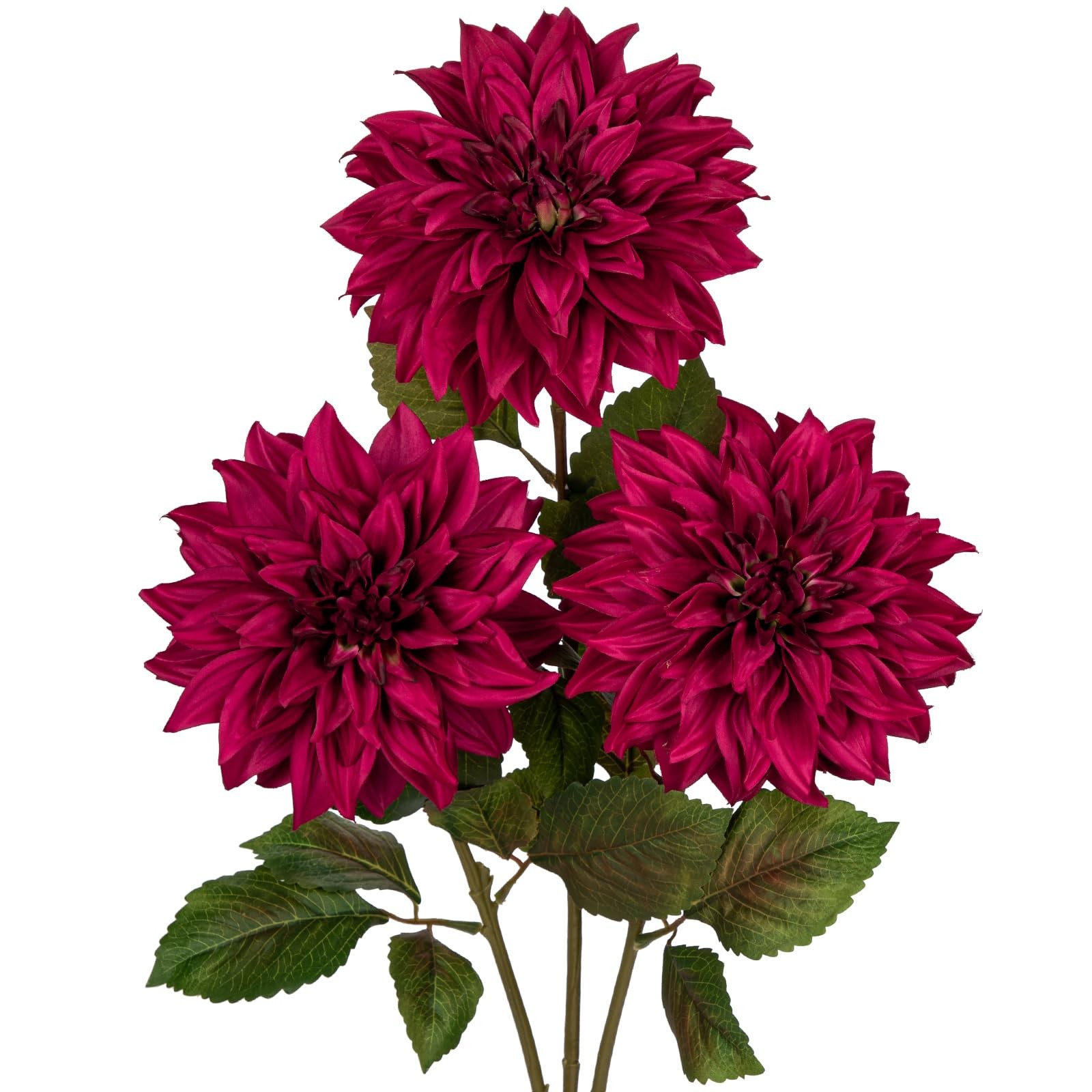 3Pcs Purplish Red Artificial Dahlia Flowers Fall Fake Flower Silk Flowers wit…