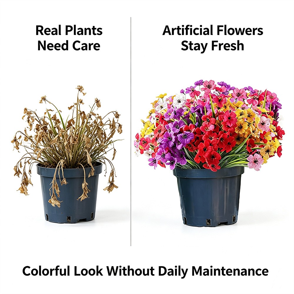 24 Bundles Artificial Flowers for Outdoors Decoration, UV Resistant Mixed Color