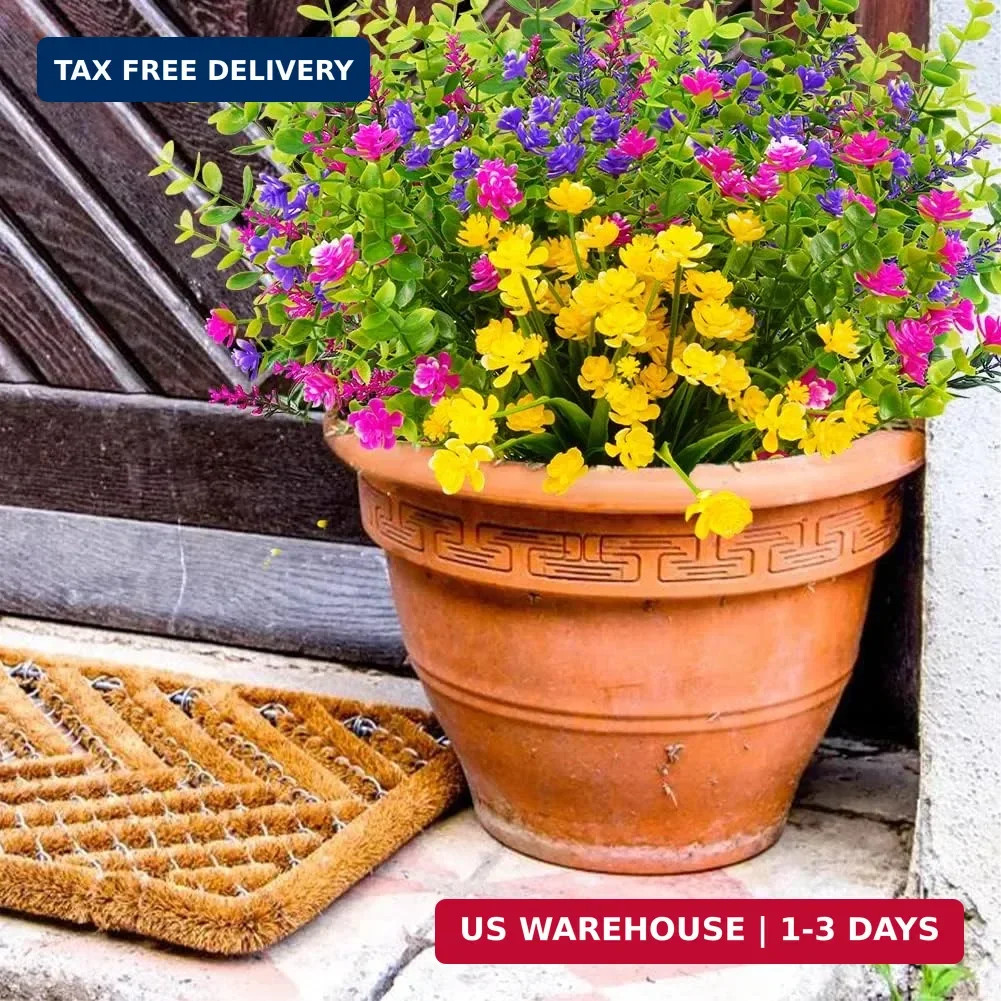 12 Bundles Outdoor Artificial Fake Flowers UV Resistant No Fade Boxwood Faux Pla
