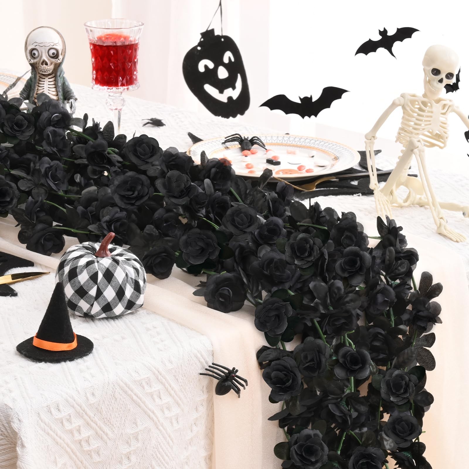 BLEUM CADE 2Pcs 16.4Ft Flower Garland Artificial Rose Vines for 2 Pcs, Black