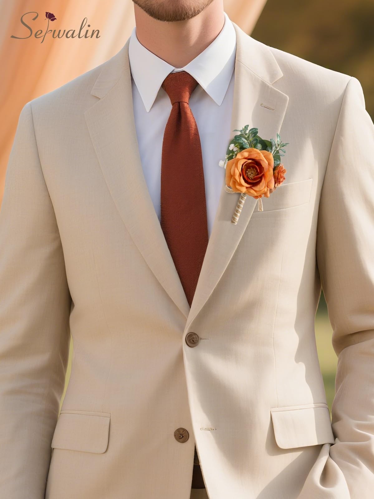 Orange Wrist Corsage And Boutonniere Set Homecoming Wedding Flowers Suit