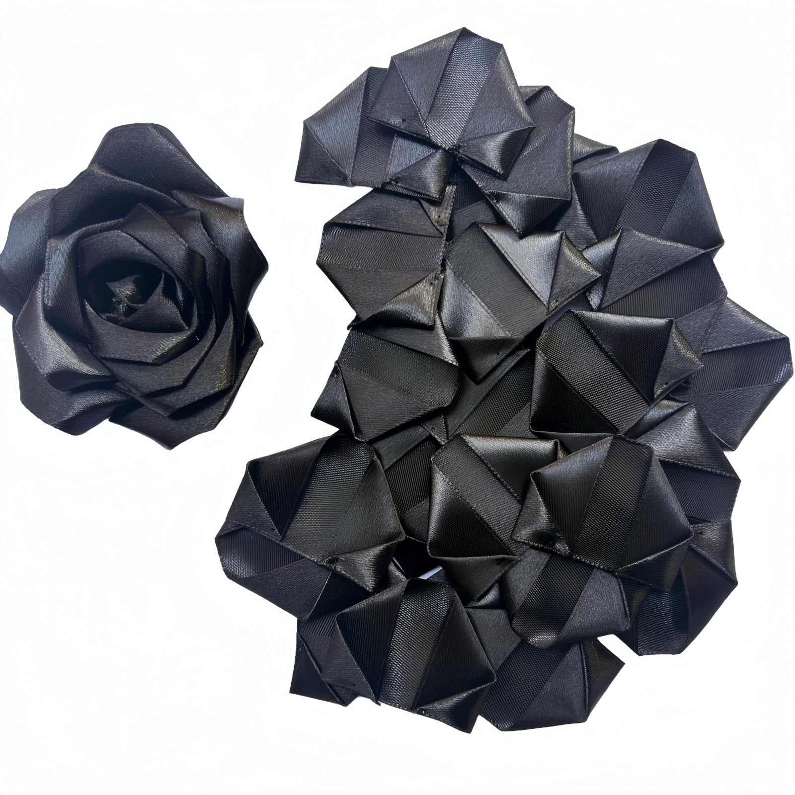 100 Pcs Black PreShaped Satin Ribbon Petals Wedding DIY Forever Rose