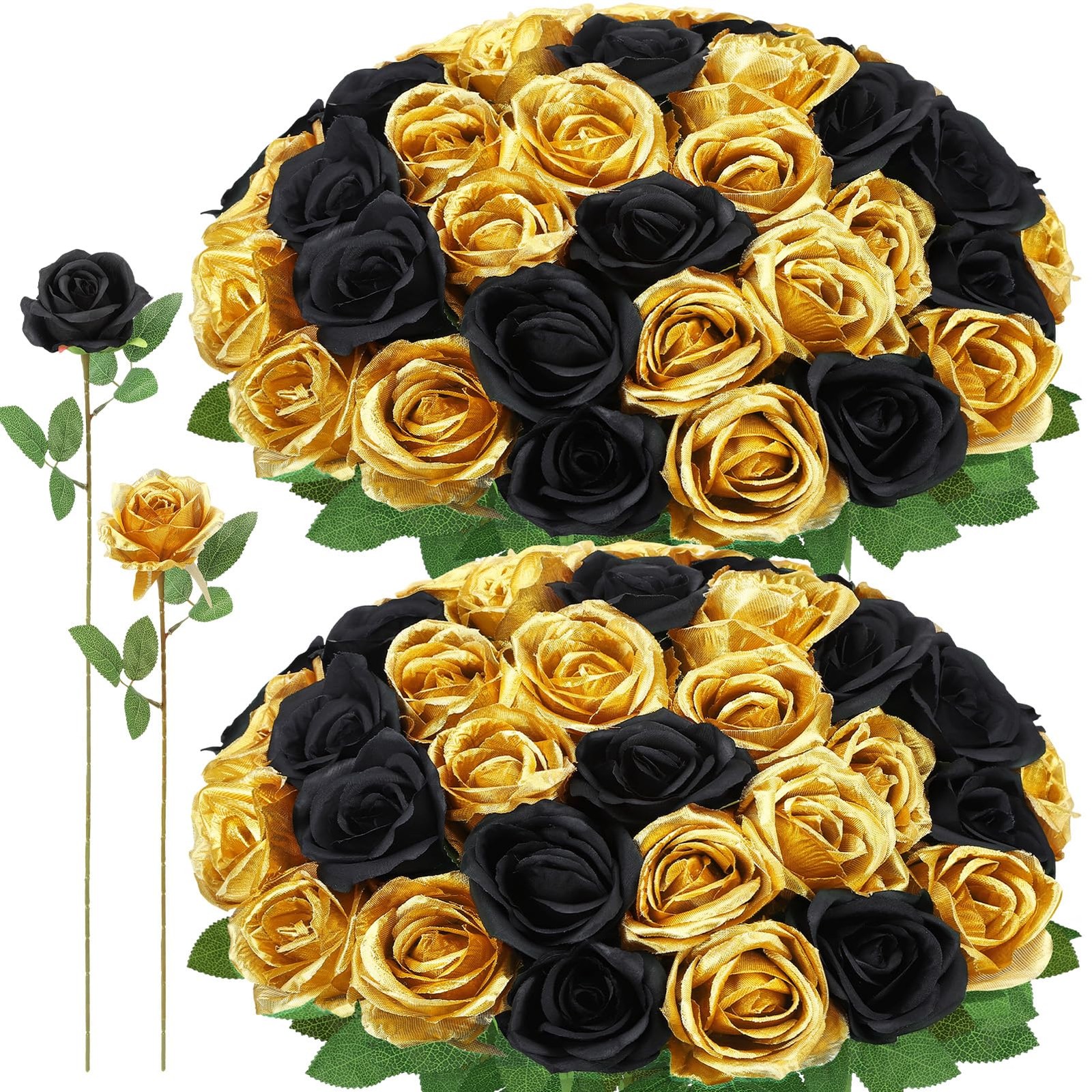 72 Pcs Artificial Roses Gold, Black Fake Silk Roses Realistic Roses Faux Flow…