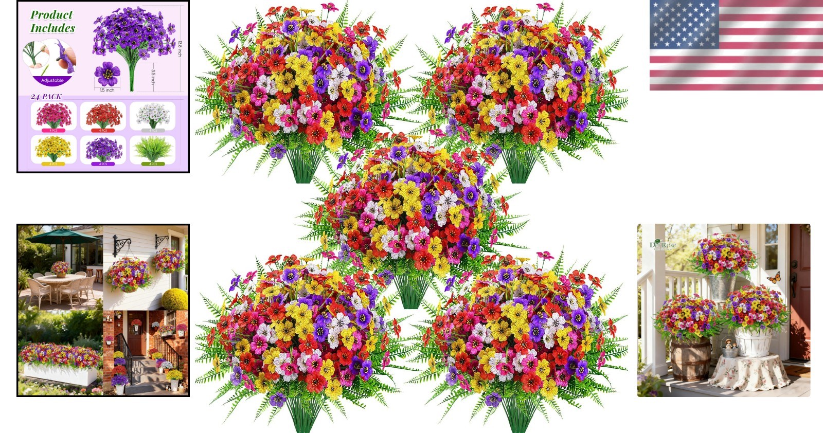 No Maintenance Required: 24 Bundles of Colorful Faux Flowers for Outdoor Spaces
