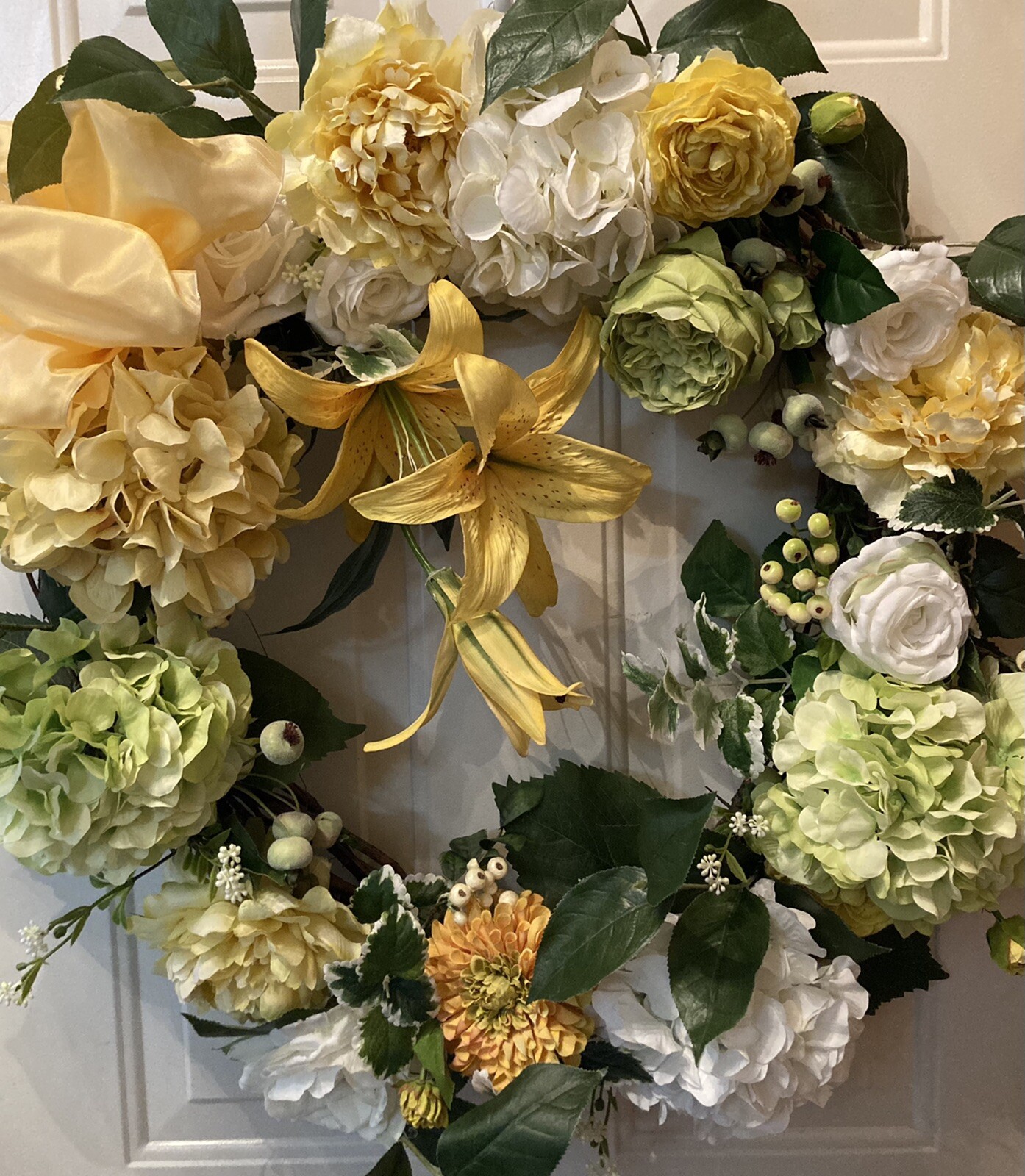 Luscious Yellow Spring And Summer Hydrangea, Rose, And Peony Wreath