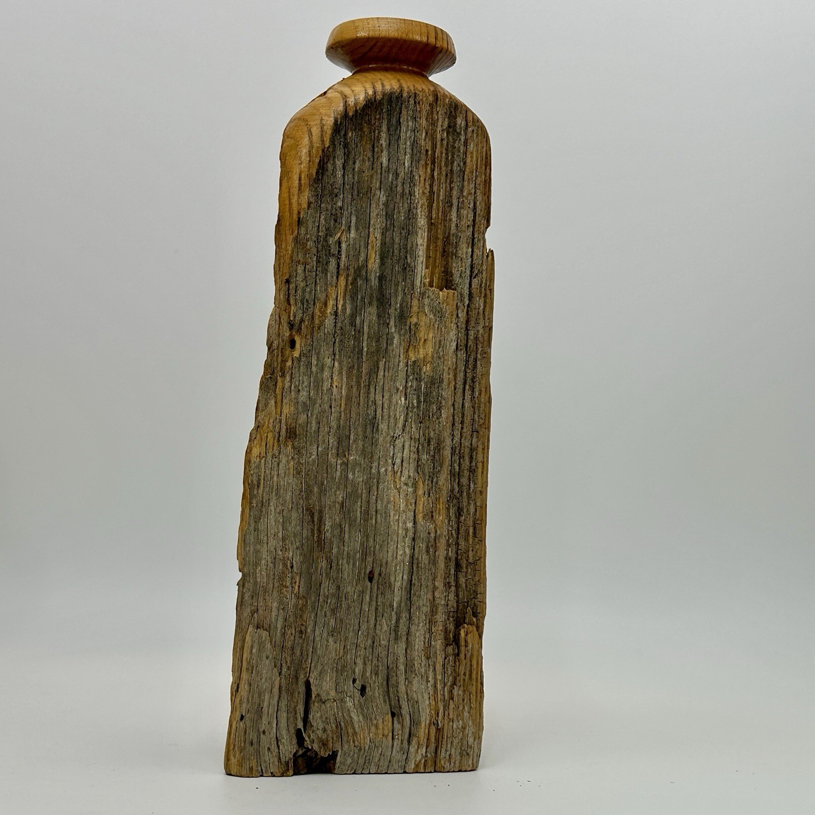 10¼″ Rustic Reclaimed Fence Post Wooden Dry Bud Vase 3-Sided Lichen 70s-80s VTG