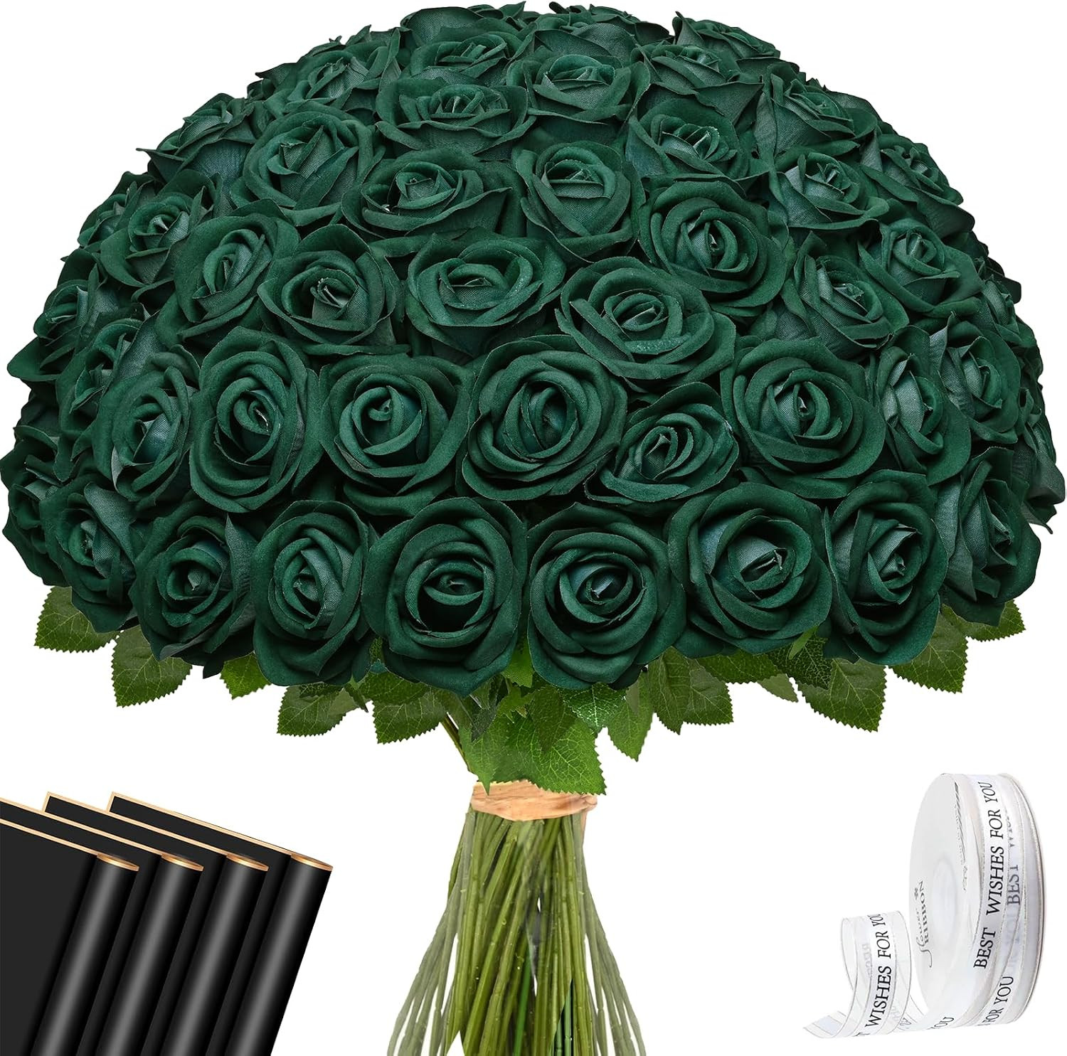 Red Roses Artificial Flowers Bulk, Real Touch Velvet Roses with Wrapping Paper,