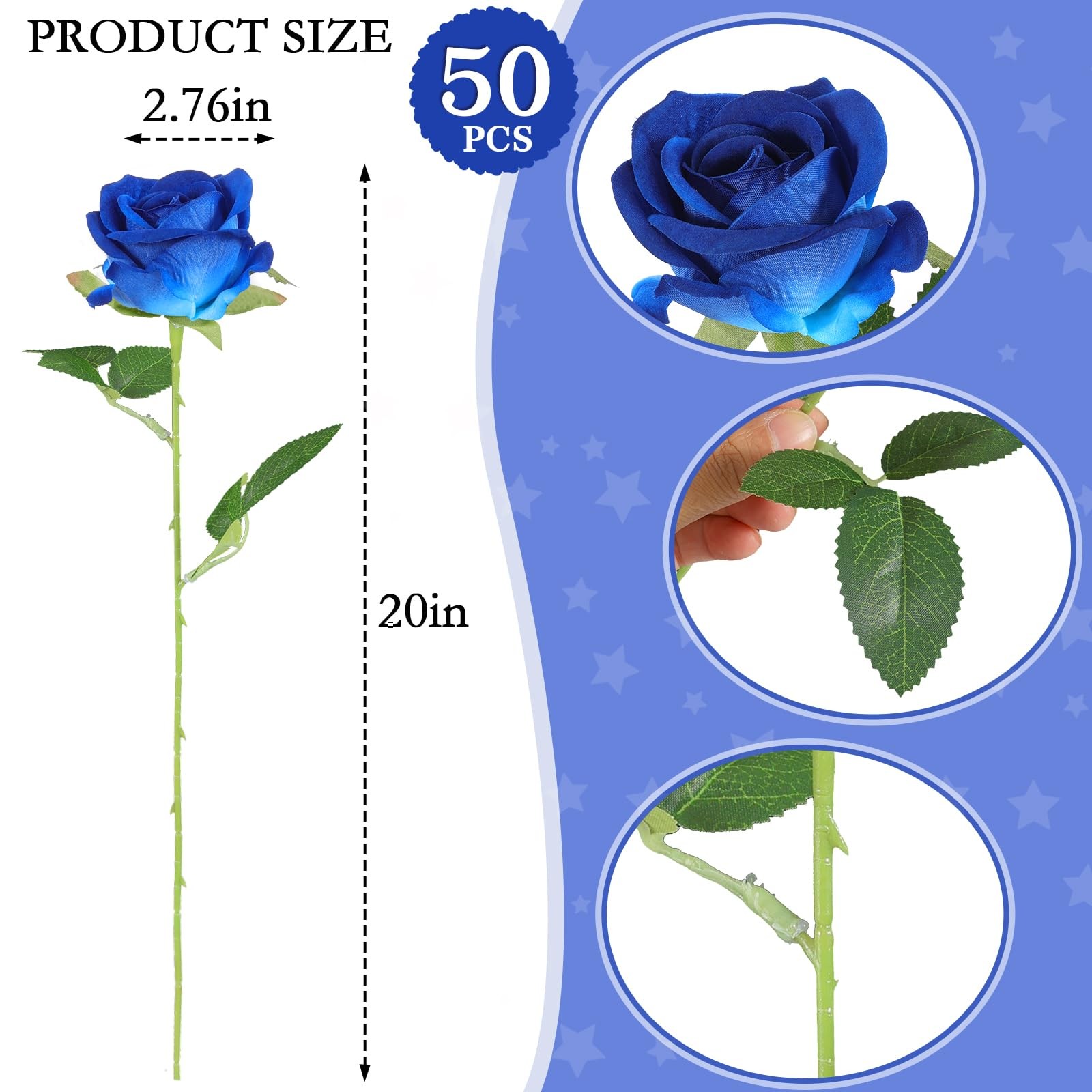 50 Artificial Roses in Bulk, Fake Silk Roses Realistic Blue Roses for Wedding…