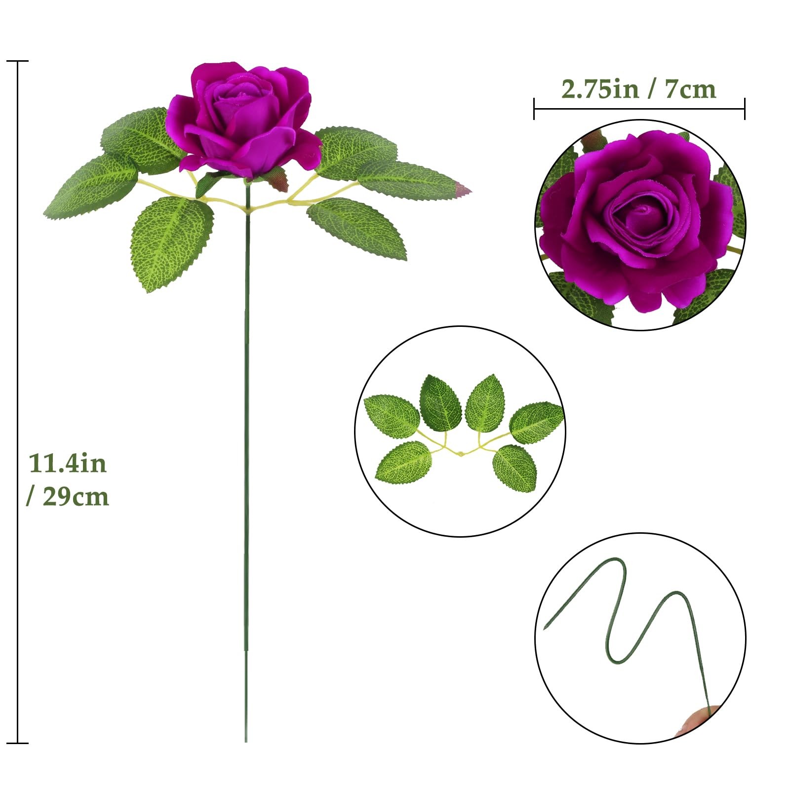 Artificial Velvet Roses 25pcs 2.75in Purple Fake Flower Heads Realistic Fake …