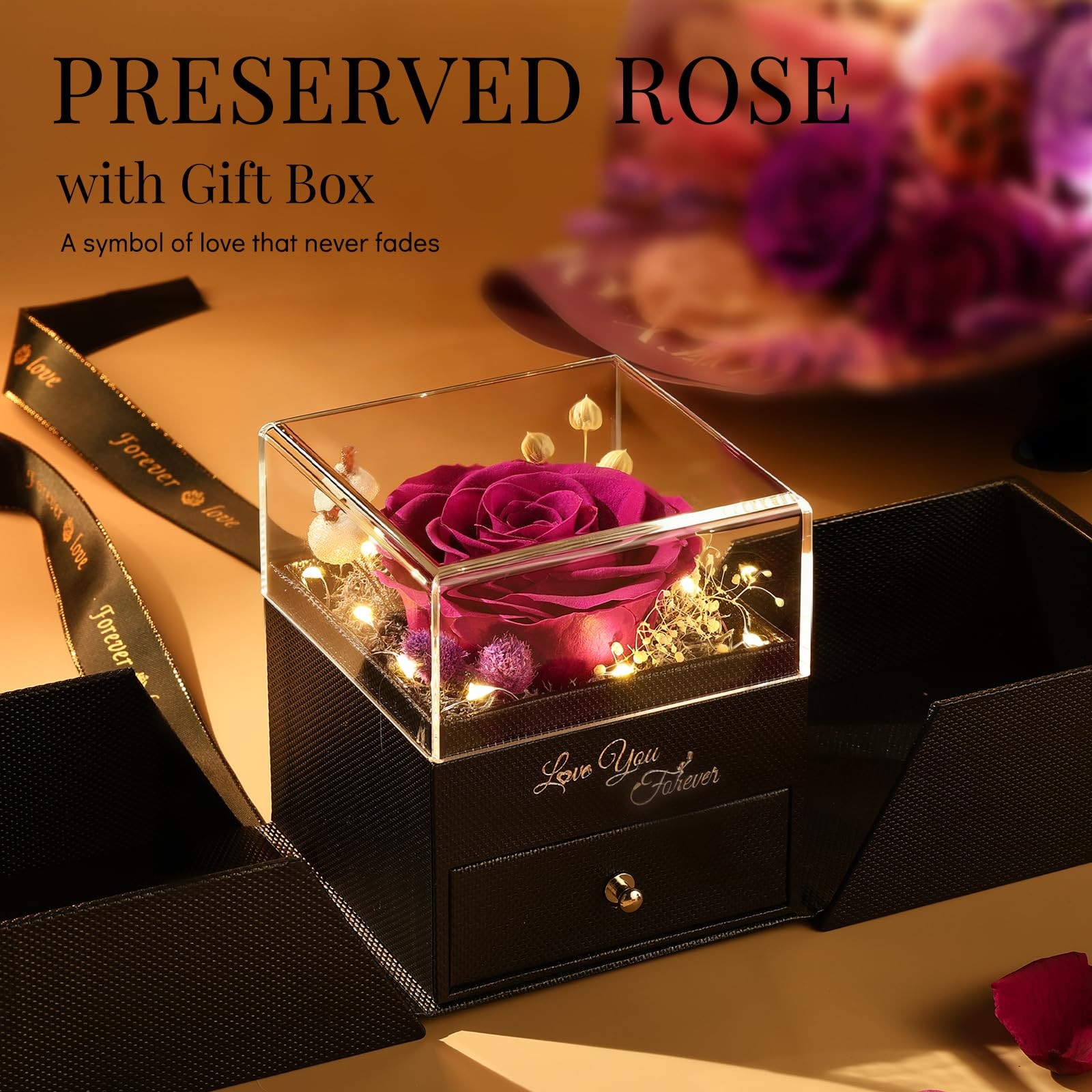 FIACO Gifts for Women Preserved Real Roses with I Love You Necklace Fresh For…