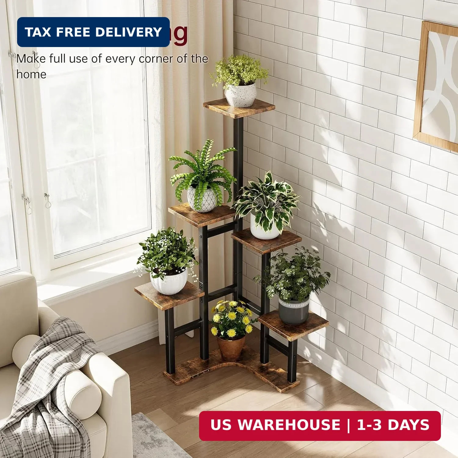 Corner Plant Stand Indoor, 6 Tiered Corner Plant Shelf Flower Stand for