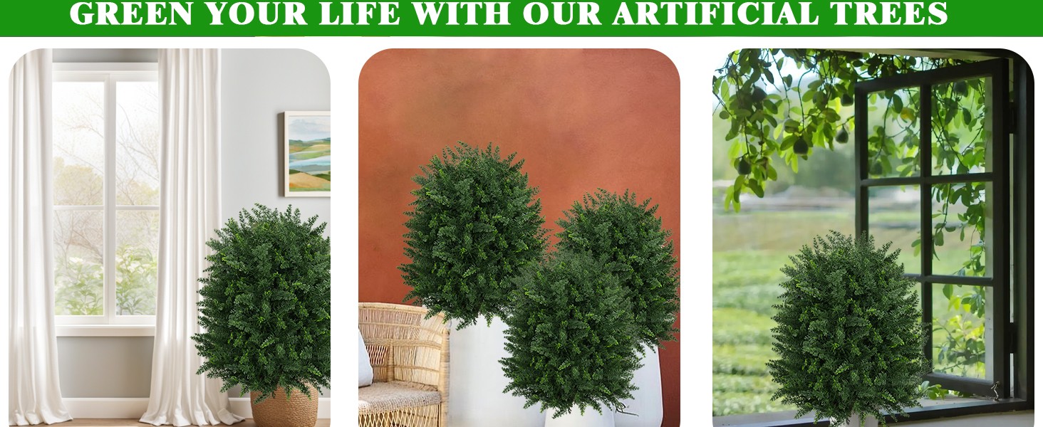 Artificial 28.7 Inches Cedar Topiary Trees with Ground Spike, 2 Pieces Fake Pine