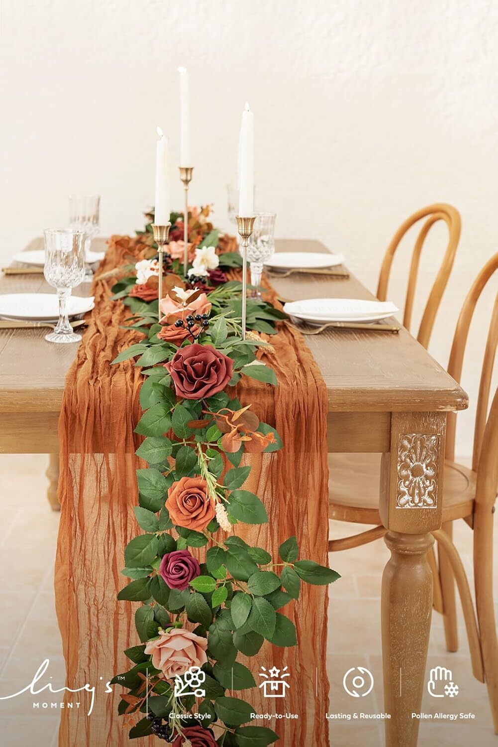 Pottery Artificial Flower Wreath Rose Eucalyptus Leaf Burnt Orange Arches