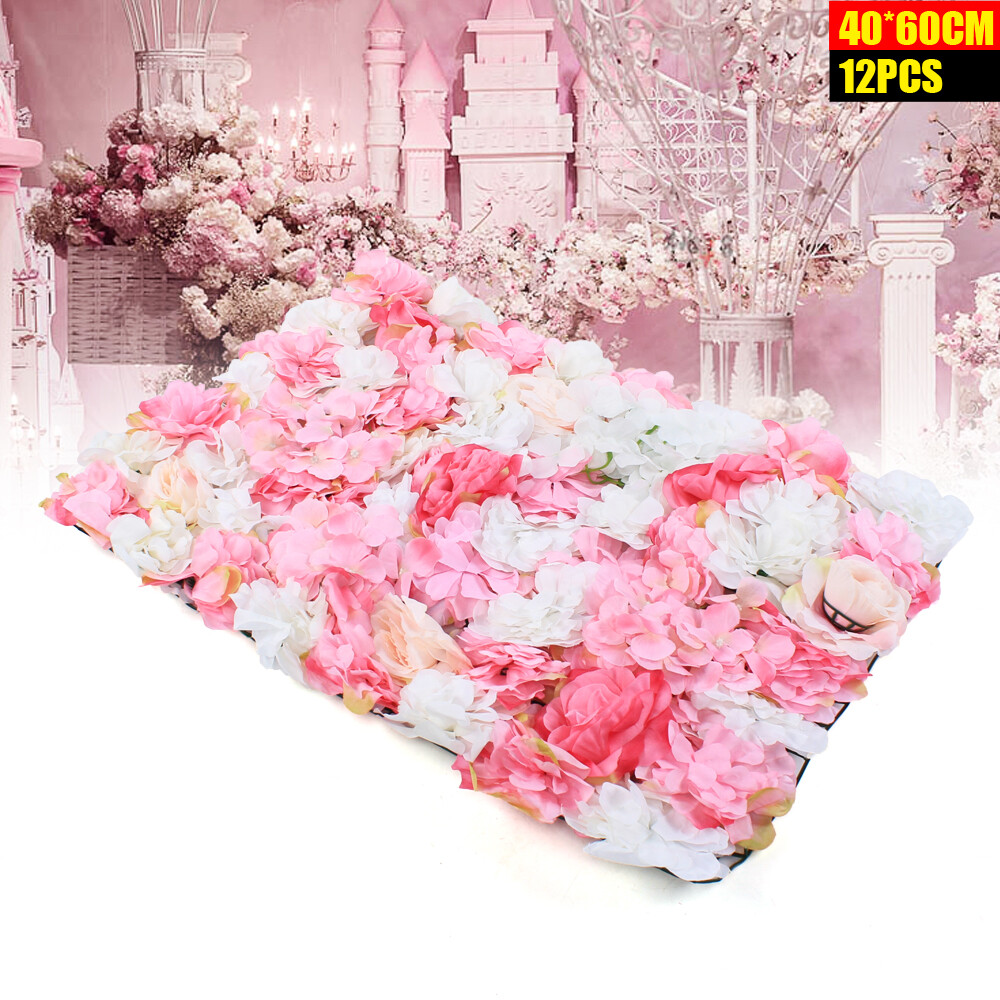 12Pc Rose Flower Wall Panels Artificial Silk Wedding Decor Party Home Floral DIY