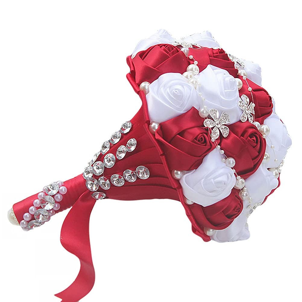 Black Ivory Bridal Wedding Bouquet Satin Rose Rhinestone Pearls Quinceanera