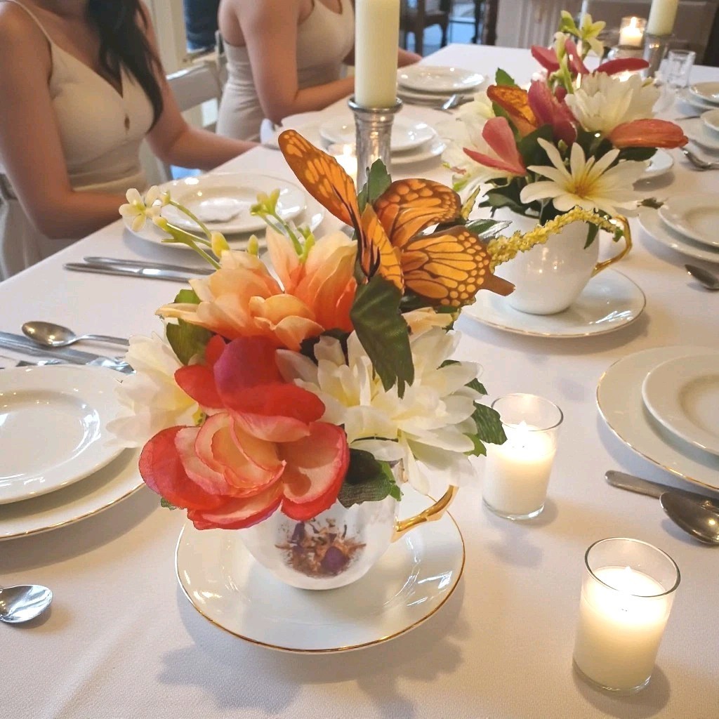 Monarch Butterfly Floral Arrangement Tea Cup POP-IN Party Birthday Get Well Gift