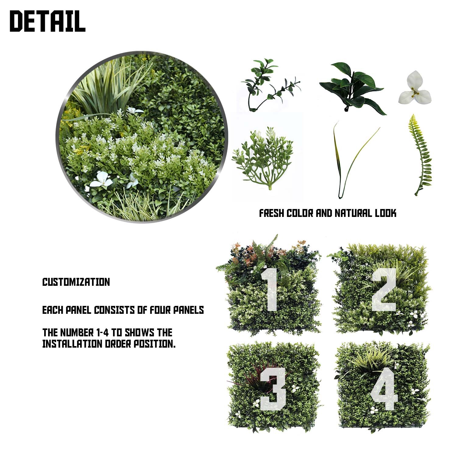 40″ Artificial Faux 3D Mix Leaves Wall Panel Fence Screen Home Outdoor Decor #04
