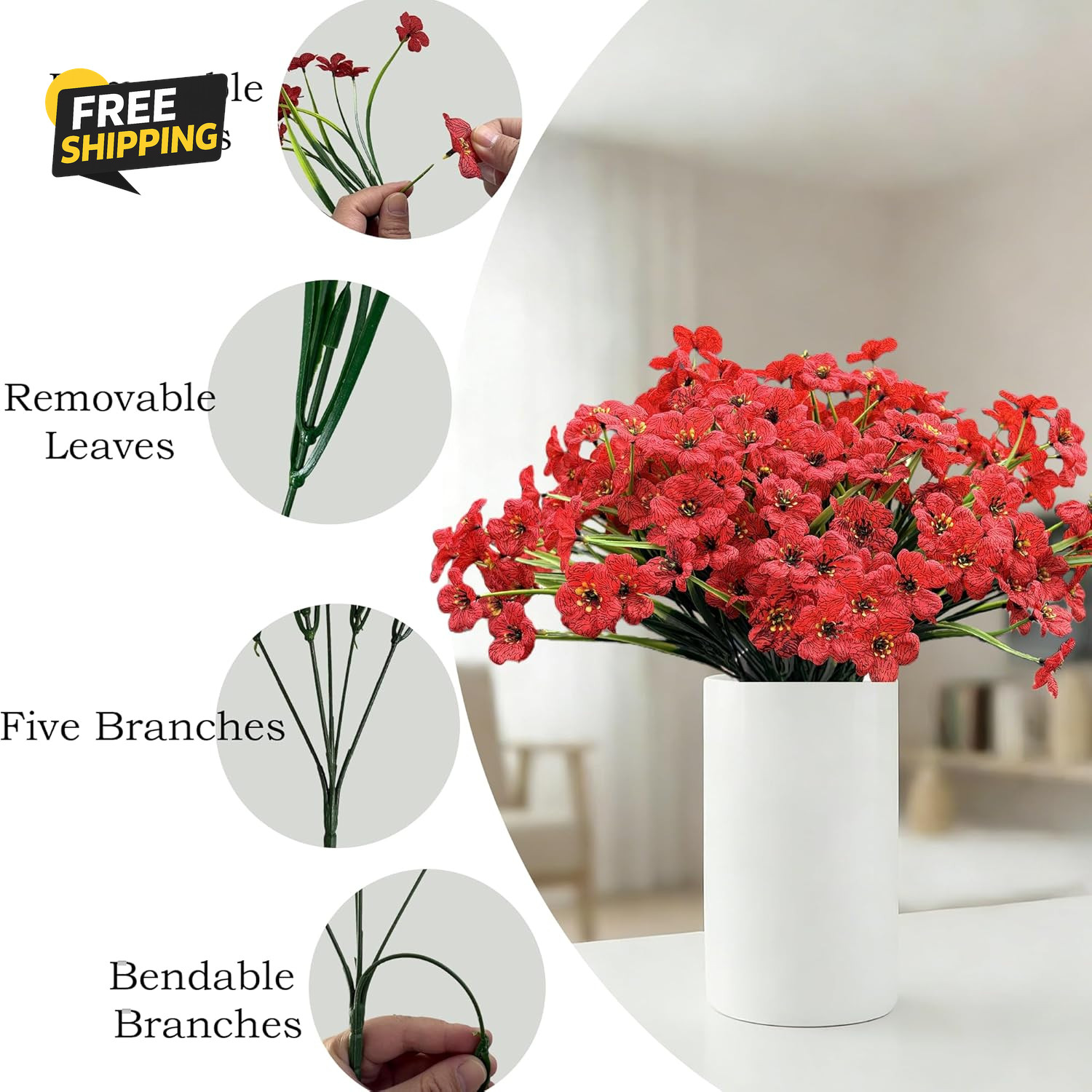 20 Bundles Artificial Flowers for Outdoors, UV Resistant Fake Flowers
